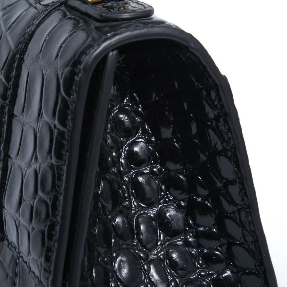 Balenciaga Hourglass XS Black Croc-Embossed Calfskin Top Handle Crossbody Bag